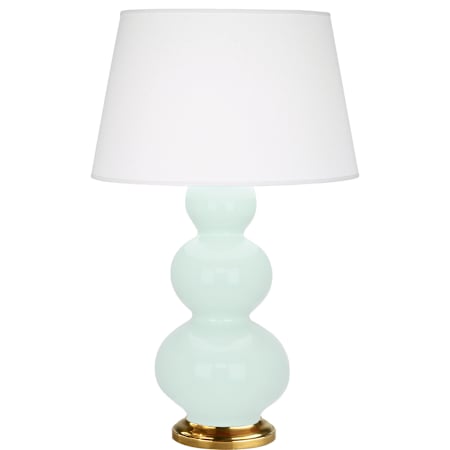 Robert Abbey Triple Gourd 33" Tall Vase Table Lamp with Pearl Dupioni Shade and Brass Base Mint Glazed