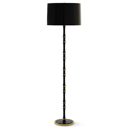 Robert Abbey Kane 65" Tall Torchiere Floor Lamp with Black Paper Shade Obsidian / Modern Brass
