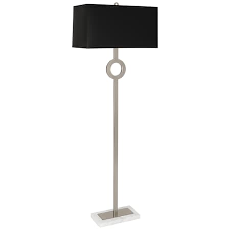 Robert Abbey Oculus 63" Tall Torchiere Floor Lamp with Black Paper Shade Antique Silver / White Marble