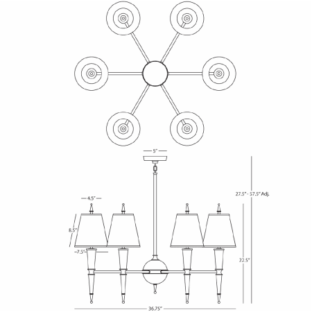 Robert Abbey-Versailles OPQ Nickel Chandelier-Line Drawing