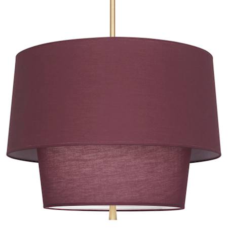 Robert Abbey Decker 3 Light 24" Wide Pendant with Tapered Tiered Burgundy Fabric Shade Modern Brass
