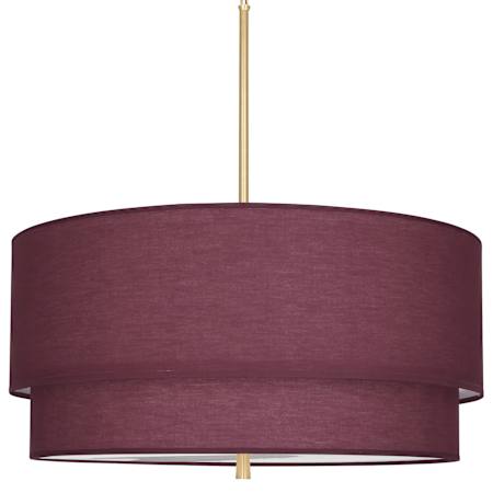 Robert Abbey Decker 3 Light 30" Wide Pendant with Tiered Burgundy Fabric Shade Modern Brass