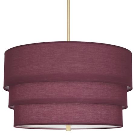 Robert Abbey Decker 3 Light 24" Wide Pendant with Tiered Burgundy Fabric Shade Modern Brass