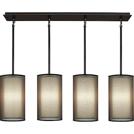 Robert Abbey Saturnia 4 Light 44" Wide Linear Pendant with Transparent Fabric Outer And Ascot White Inner Shades Deep Patina Bronze