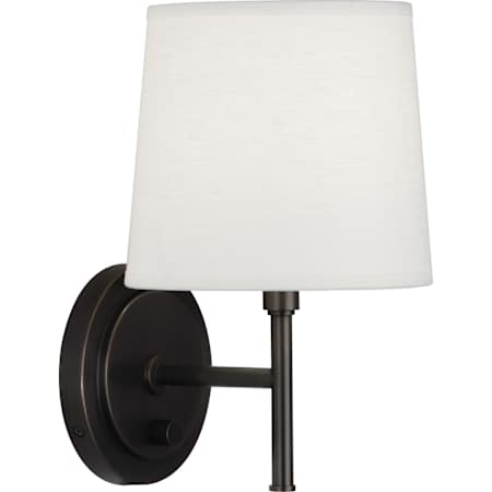 Robert Abbey Bandit 12" Tall Wall Sconce with Linen Shade Deep Patina Bronze