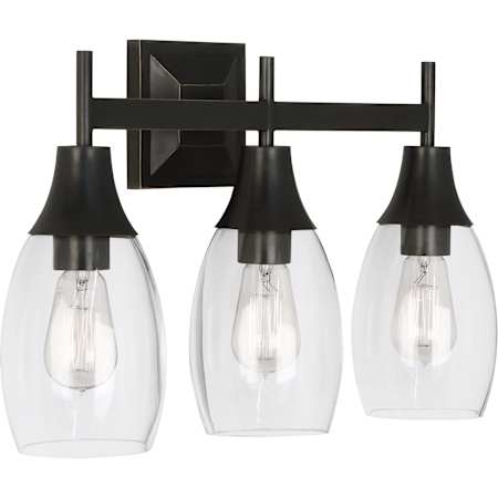 Robert Abbey Grace 3 Light 21" Wide Vanity Light with Clear Glass Shades Deep Patina Bronze