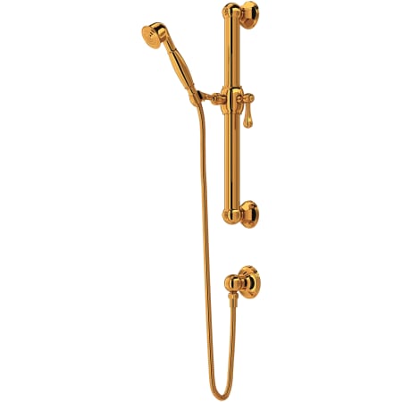 Rohl Palladian 1.8 GPM Single Function Hand Shower Package - Includes Slide Bar, Hose, and Wall Supply Italian Brass