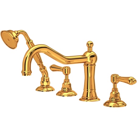 Rohl Acqui Deck Mounted Roman Tub Filler with Built-In Diverter - Includes Hand Shower Italian Brass