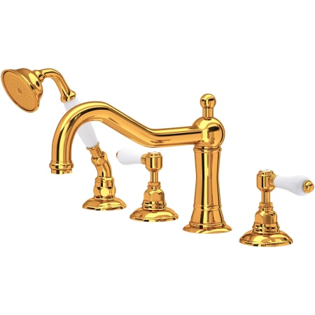 Rohl Acqui Deck Mounted Roman Tub Filler with Built-In Diverter - Includes Hand Shower Italian Brass
