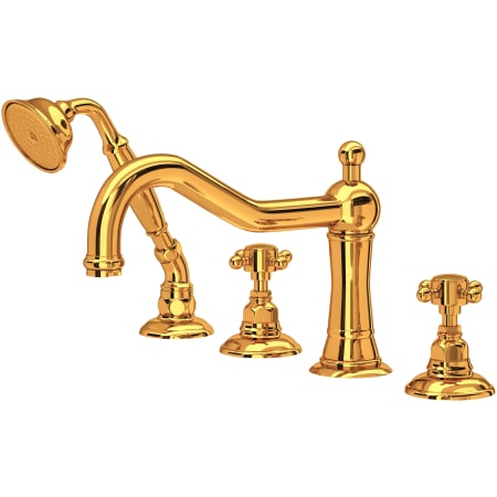 Rohl Acqui Deck Mounted Roman Tub Filler with Built-In Diverter - Includes Hand Shower Italian Brass