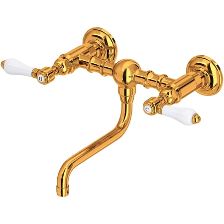 Rohl Acqui 1.2 GPM Wall Mounted Widespread Bridge Bathroom Faucet with Porcelain Lever Handles Italian Brass
