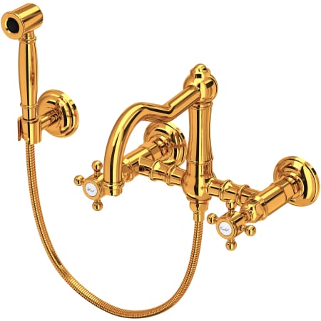 Rohl Acqui 1.5 GPM Wall Mounted Bridge Kitchen Faucet - Includes Side Spray Italian Brass
