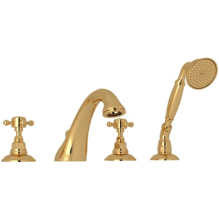 Rohl Acqui Deck Mounted Roman Tub Filler with Built-In Diverter - Includes Hand Shower Italian Brass