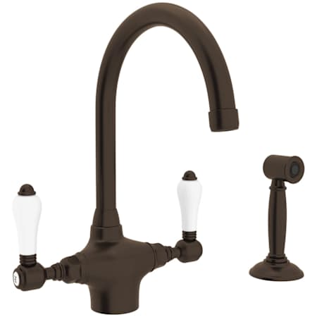 Rohl San Julio 1.5 GPM Single Hole Kitchen Faucet with Porcelain Lever Handles- Includes Side Spray Tuscan Brass (Living Finish)