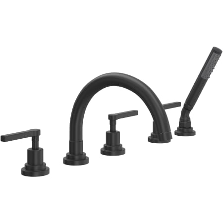 Rohl Lombardia Deck Mounted Tub Filler with Built-In Diverter - Includes Hand Shower Matte Black