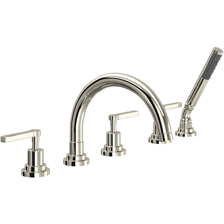 Rohl Lombardia Deck Mounted Tub Filler with Built-In Diverter - Includes Hand Shower Polished Nickel