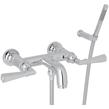 Rohl San Giovanni Wall Mounted Tub Filler with Built-In Diverter - Includes Hand Shower Polished Chrome