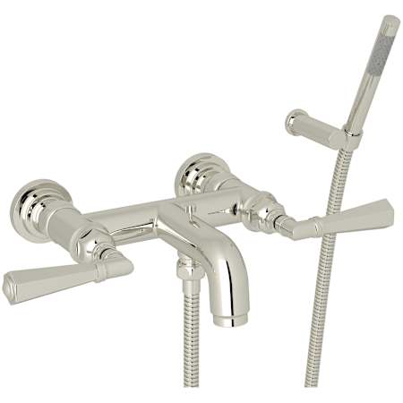 Rohl San Giovanni Wall Mounted Tub Filler with Built-In Diverter - Includes Hand Shower Polished Nickel