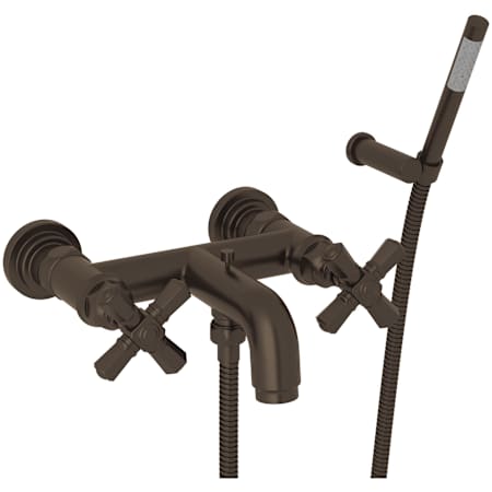 Rohl San Giovanni Wall Mounted Tub Filler with Built-In Diverter - Includes Hand Shower Tuscan Brass