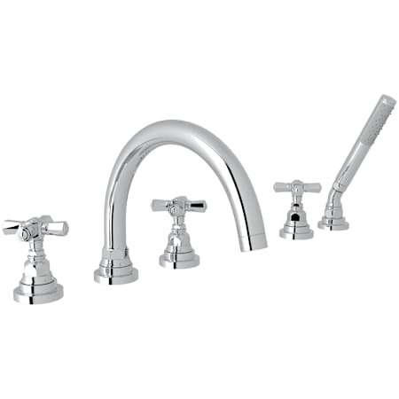Rohl San Giovanni Deck Mounted Roman Tub Filler with Built-In Diverter - Includes Hand Shower Polished Chrome