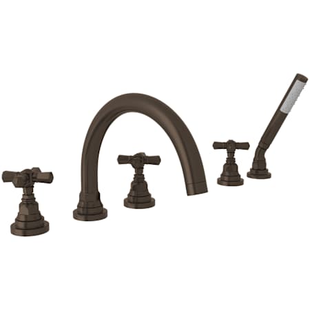Rohl San Giovanni Deck Mounted Roman Tub Filler with Built-In Diverter - Includes Hand Shower Tuscan Brass