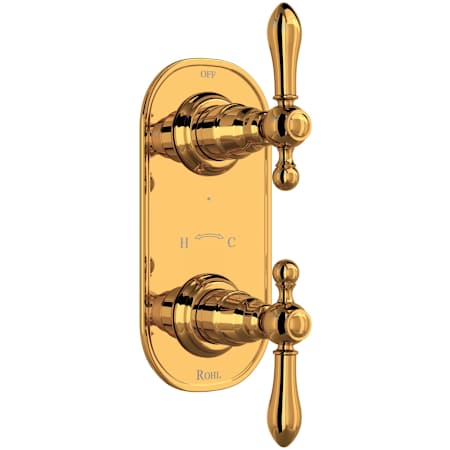 Rohl Arcana Thermostatic Valve Trim Only with Double Lever Handle and Integrated Diverter - Less Rough In Italian Brass