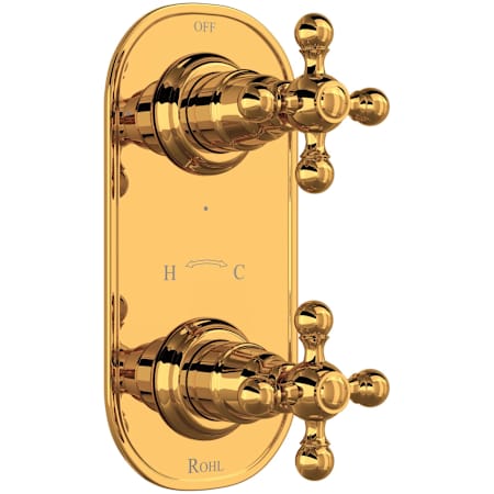 Rohl Arcana 5 Function Thermostatic Valve Trim Only with Double Cross Handle and Integrated Diverter - Less Rough In Italian Brass