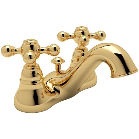 Rohl Arcana 1.2 GPM Centerset Bathroom Faucet with Pop-Up Drain Assembly and Metal Cross Handles Italian Brass