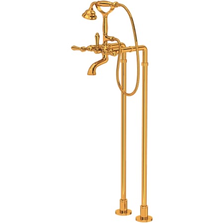 Rohl Acqui Floor Mounted Tub Filler with Built-In Diverter - Includes Hand Shower Italian Brass