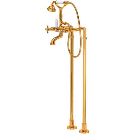 Rohl Acqui Floor Mounted Tub Filler with Built-In Diverter - Includes Hand Shower Italian Brass