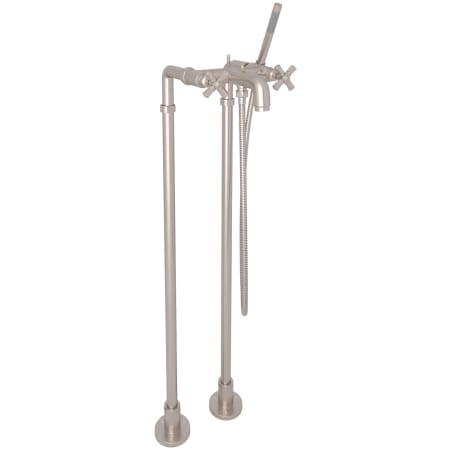 Rohl San Giovanni Floor Mounted Clawfoot Tub Filler with Built-In Diverter - Includes Hand Shower Satin Nickel