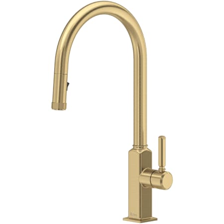 Rohl Apothecary 1.8 GPM Single Hole Pull Down Kitchen Faucet Antique Gold