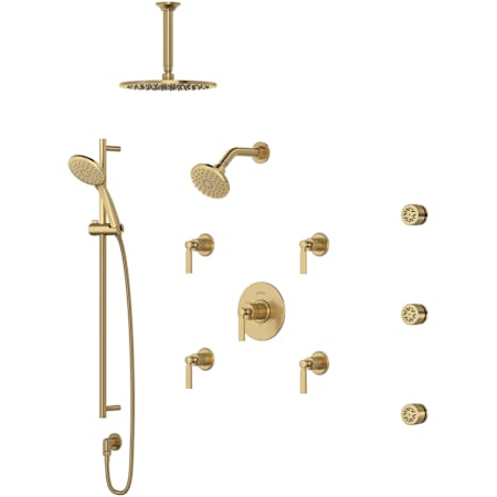 Rohl Apadana Thermostatic Shower System with Shower Head, Hand Shower, Slide Bar, Bodysprays, Shower Arm, Hose, and Valve Trim Antique Gold