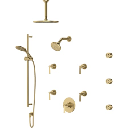 Rohl Modelle Thermostatic Shower System with Shower Head, Hand Shower, Slide Bar, Bodysprays, Shower Arm, Hose, and Valve Trim Antique Gold