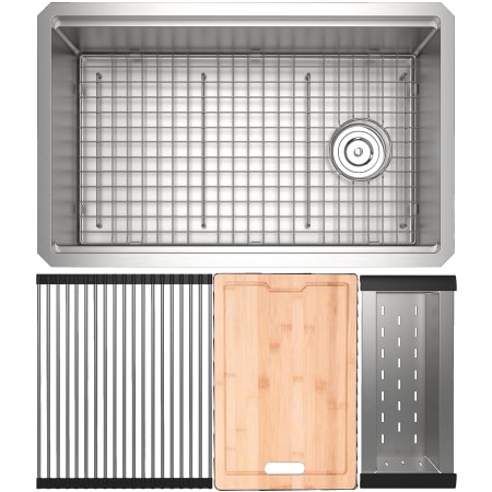 Rohl Culinario 30" Undermount Single Basin Stainless Steel Kitchen Sink with Basin Rack, Basket Strainer, Colander, and Cutting Board Brushed Stainless Steel