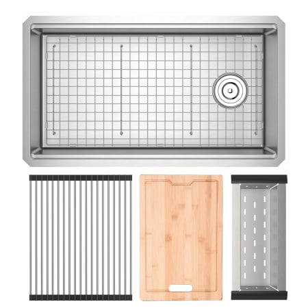 Rohl Culinario 33" Undermount Single Basin Stainless Steel Kitchen Sink with Basin Rack, Basket Strainer, Colander, and Cutting Board Brushed Stainless Steel