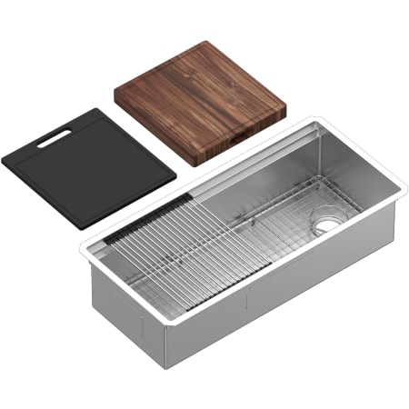 Rohl Culinario 40" Undermount Single Basin Stainless Steel Kitchen Sink with Basin Rack and Cutting Board Brushed Stainless Steel