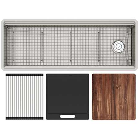 Rohl Culinario 50" Undermount Single Basin Stainless Steel Kitchen Sink with Basin Rack, Basket Strainer and Cutting Board Stainless Steel