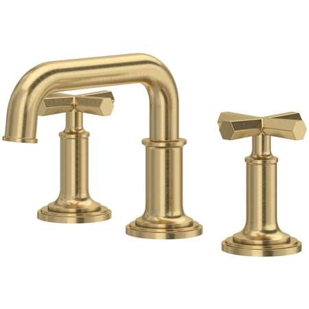 Rohl San Giovanni 1.2 GPM Widespread Bathroom Faucet with Pop-Up Drain Assembly and Dual Cross Handles Antique Gold