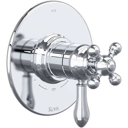 Rohl Arcana Two Independent and One Shared Function Thermostatic Valve Trim Only with Single Cross / Lever Handle, Integrated Diverter, and Volume Control - Less Rough In Polished Chrome