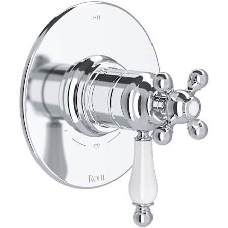 Rohl Arcana Two Independent and One Shared Function Thermostatic Valve Trim Only with Single Cross / Lever Handle, Integrated Diverter, and Volume Control - Less Rough In Polished Chrome
