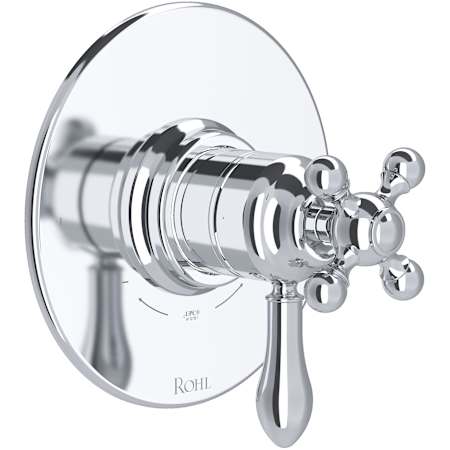 Rohl Arcana Two Independent Function Thermostatic Valve Trim Only with Single Cross / Lever Handle, Integrated Diverter, and Volume Control - Less Rough In Polished Chrome