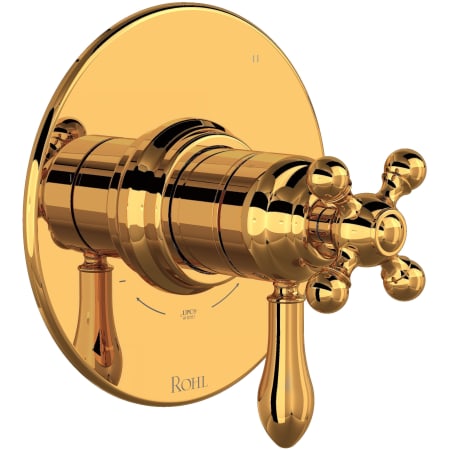 Rohl Arcana Three Independent Function Thermostatic Valve Trim Only with Single Cross / Lever Handle, Integrated Diverter, and Volume Control - Less Rough In Italian Brass
