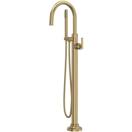 Rohl Apothecary Floor Mounted Tub Filler with Built-In Diverter - Includes Hand Shower Antique Gold