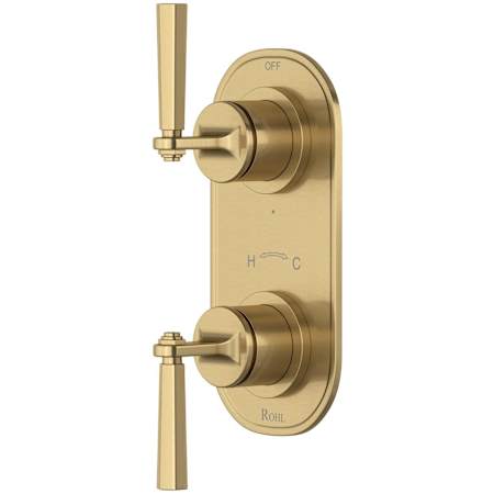 Rohl Modelle Five Function Thermostatic Valve Trim Only with Dual Lever Handles and Integrated Diverter - Less Rough In Antique Gold