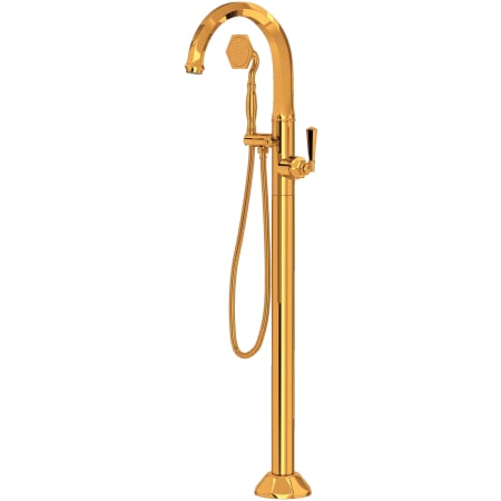 Rohl Palladian Floor Mounted Tub Filler with Built-In Diverter - Includes Hand Shower Italian Brass