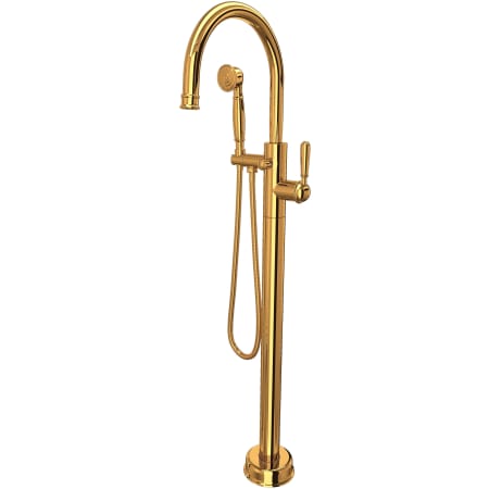 Rohl Floor Mounted Tub Filler with Built-In Diverter - Includes Hand Shower Italian Brass