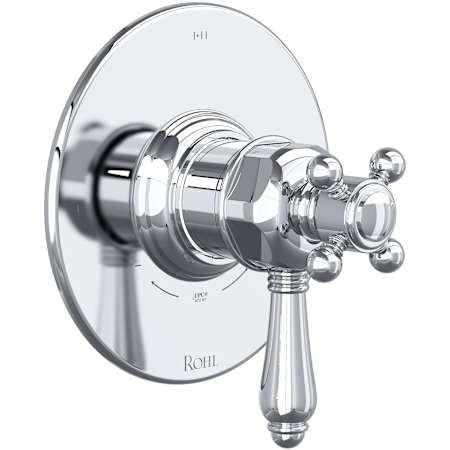 Rohl Acqui Two Independent and One Shared Function Thermostatic Valve Trim Only with Single Cross / Lever Handle, Integrated Diverter, and Volume Control - Less Rough In Polished Chrome