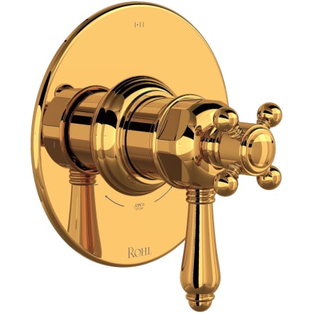 Rohl Acqui Two Independent and One Shared Function Thermostatic Valve Trim Only with Single Cross / Lever Handle, Integrated Diverter, and Volume Control - Less Rough In Italian Brass