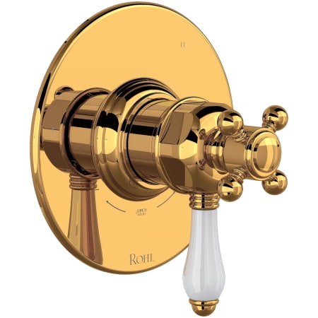 Rohl Acqui Three Independent Function Thermostatic Valve Trim Only with Single Cross / Lever Handle, Integrated Diverter, and Volume Control - Less Rough In Italian Brass